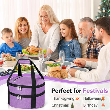Round Insulated Casserole Carrier – 12" Portable Pie Carrier Bag for Hot or Cold Food, Leakproof Thermal Lunch Tote with Handle for Parties Picnic & Travel - Grey