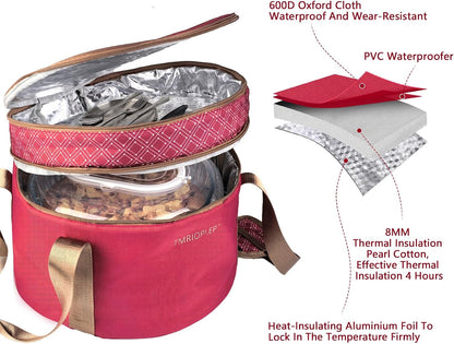 Pie Carrier With A Lid And Handle, With A Hard Edge That Won'T Collapse, Round Insulated Casserole Carrier,It Is Suitable For The Safe Transportation Of Cold And Hot Food (Red)