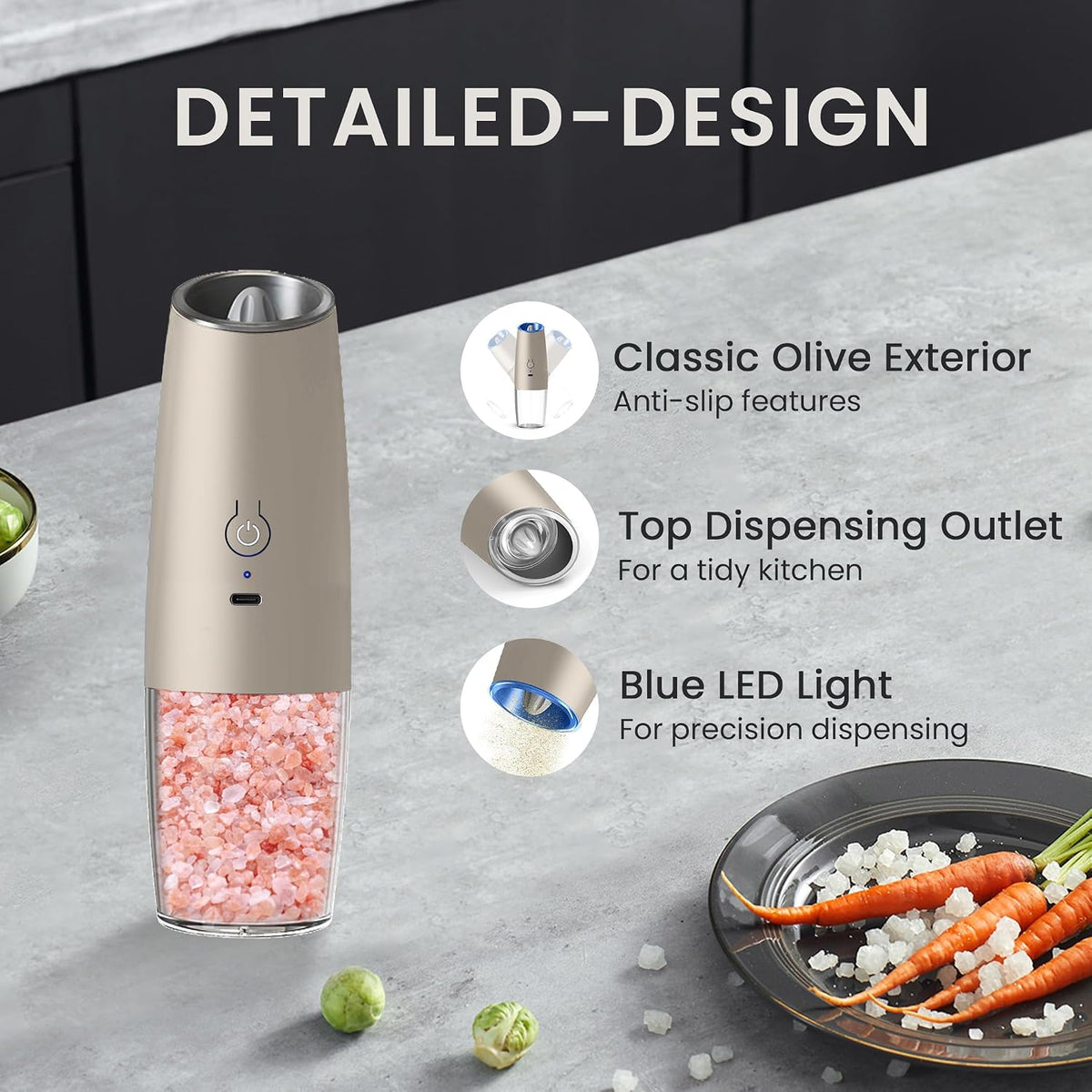 Battery Operated Salt And Pepper Grinder Set 2 Pack (Black)