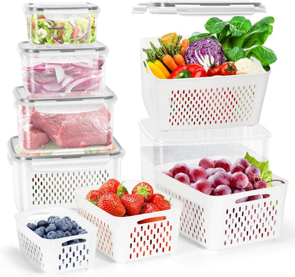10 Pieces Fruit Storage Container for Fridge, 5 Pack Plastic Fruit Containers for Fridge with Removable Colander, Container for Fruit Berry Salad, BPA Free Kitchen Refrigerator Organizers