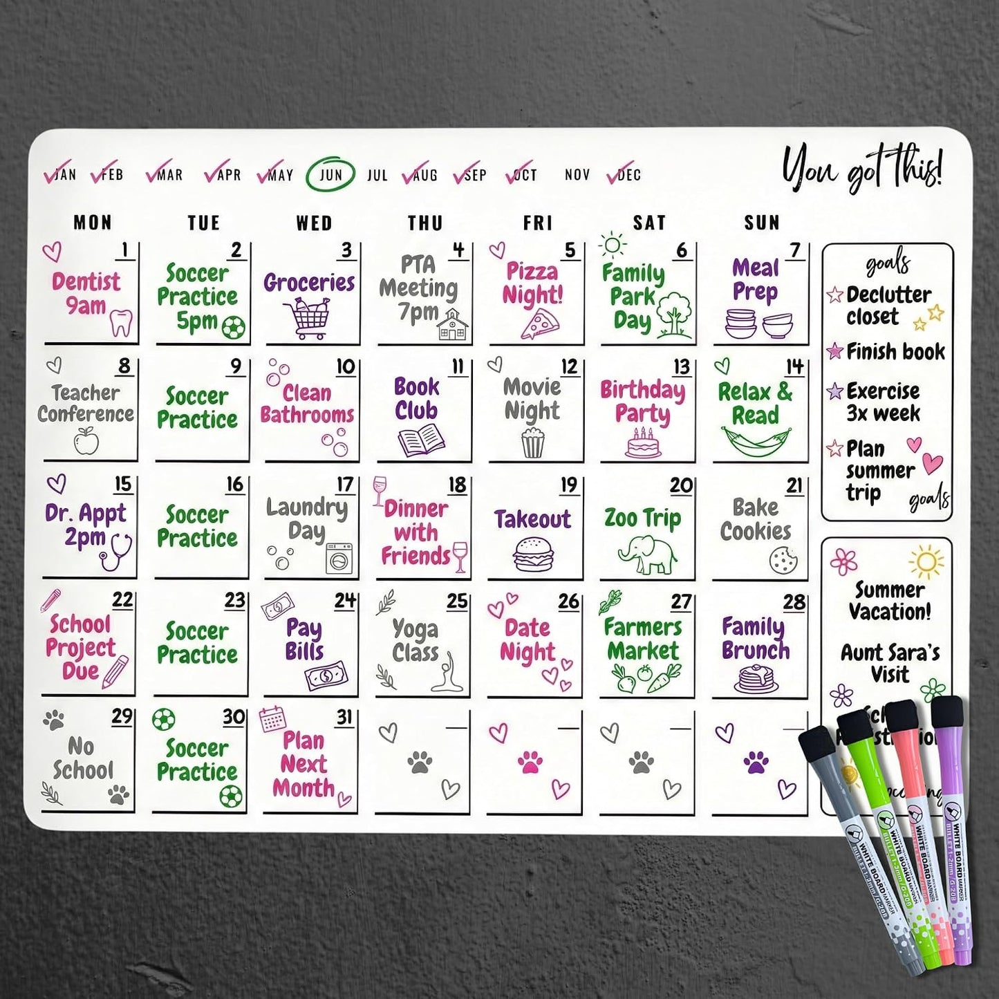 Magnetic Dry Erase Calendar for Fridge – 3 Pack Monthly Whiteboard Meal Planning Board w/4 Markers – Daily Task, Weekly Planner & Schedule Board for Refrigerator, Kitchen & Office Use