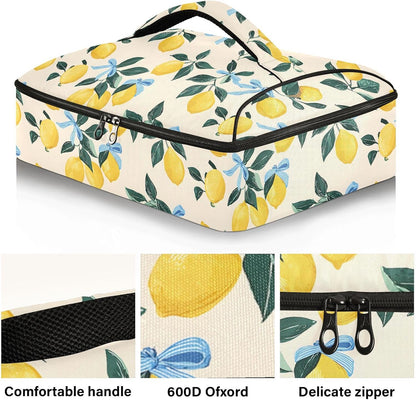 Casserole Carrier Insulated Floral Pink Flower Dish 9x13 with Lid Party Travel Warmer Bag for Hot or Cold Food Lasagna Pizza Holder Tote - Colors B