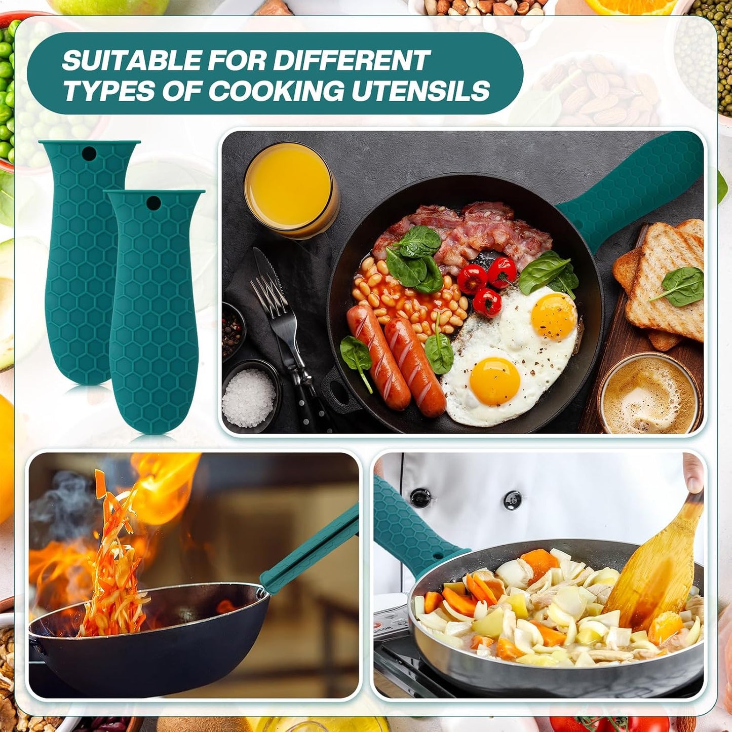 Patelai 2pcs Silicone Pan Handle Sleeve for Cast Iron Skillet, Black