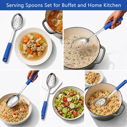 2-Piece Serving Spoons, 11-Inch, Solid & Slotted, Platinum Silicone