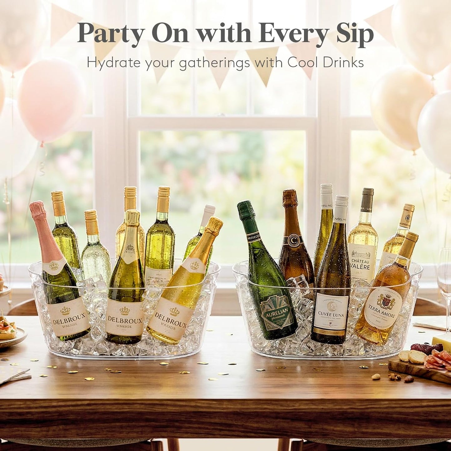Lifewit 11.5L Ice Bucket for Parties, Large Plastic Drink Cooler for Champagne Wine, Beer, Clear Beverage Tub for Mimosa & Cocktail Bar, Portable Chiller for Party Hosting & Serving