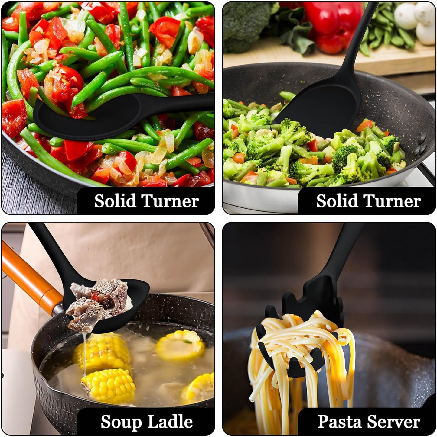 LIANYU Non-Toxic Silicone Kitchen Utensils Set, 8 Piece Non-Scratch Cooking Spoons & Spatulas, Stainless Steel Core, Heat Resistant & Dishwasher Safe, Khaki