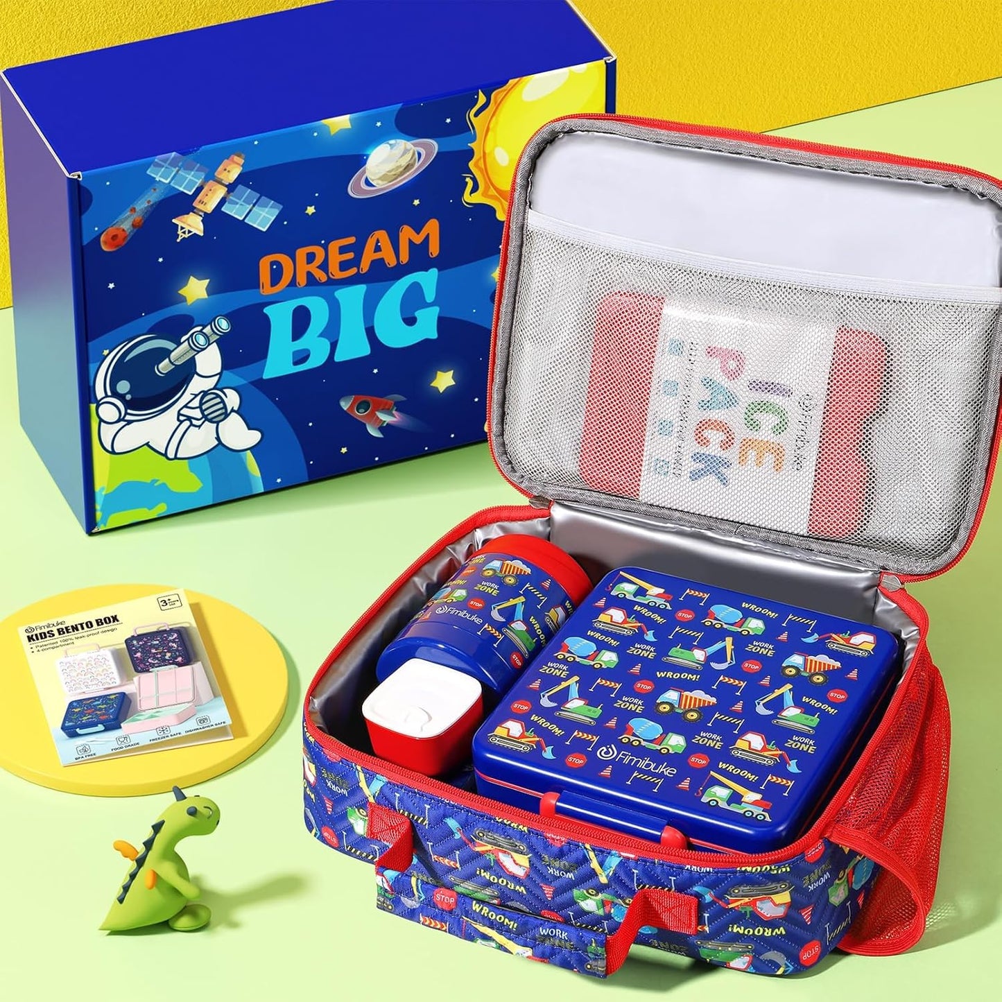 Fimibuke Kids Bento Snack Lunch Box with 4 Compartment, Insulated Lunch Bag, Stainless Steel Vacuum Thermo Food Jar, Ice Pack, Utensils Set, Birthday Gifts for Age 3-12 Back to School Toddler Girl Boy