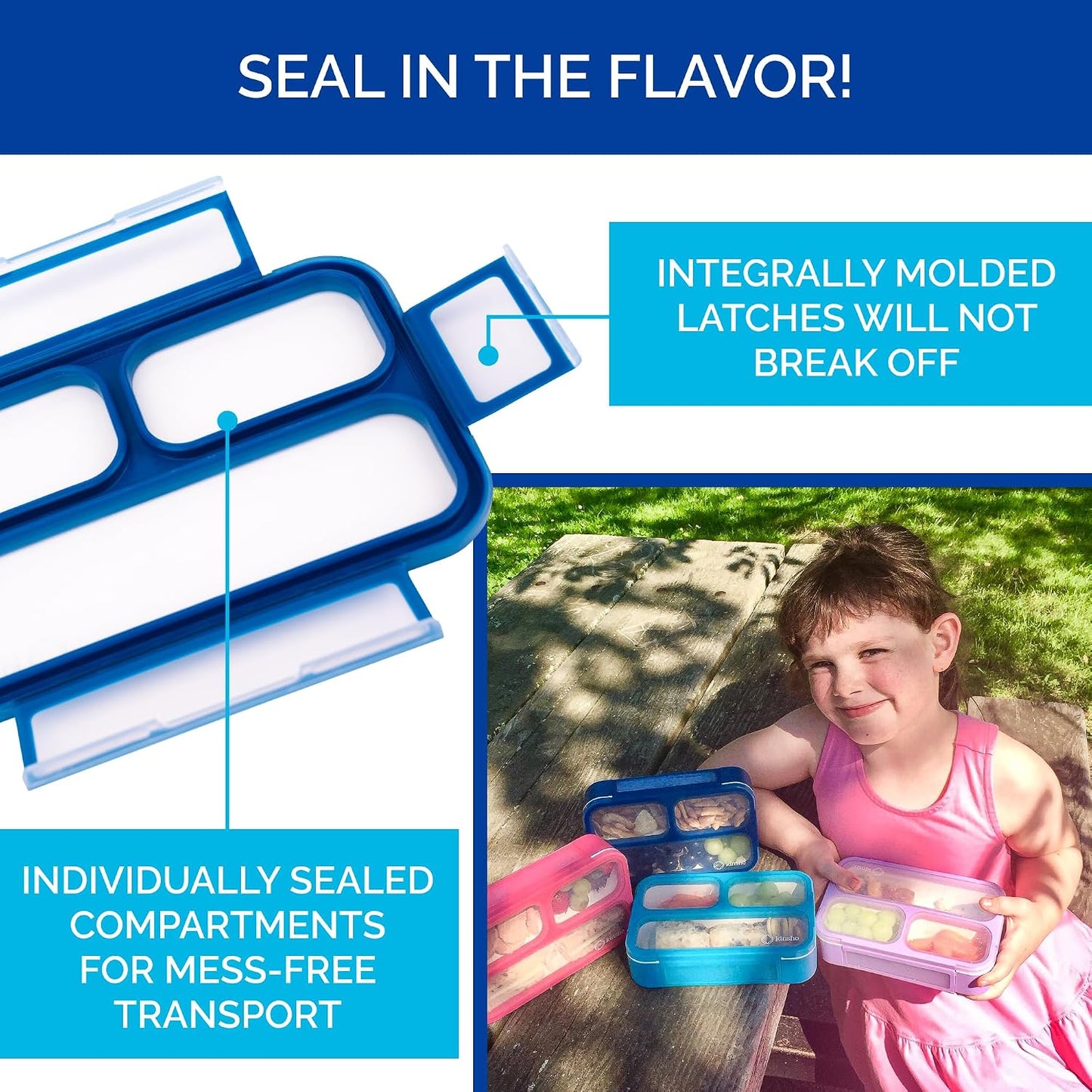 Small Snack Containers for Kids Toddlers - 3 Compartments (Set of 2) - Leak-Proof Reusable Boxes with Lids - BPA-Free Plastic Mini Bento Lunch Box - Holds 2 Cups Capacity (Pastel Blue+Teal Sparkle)