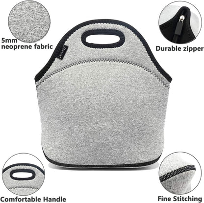 FlowFly Neoprene kids Lunch box Insulated Soft Bag Mini Cooler Thermal Meal Tote Kit for Boys, Girls,Men,Women,School,Work, Office,Black