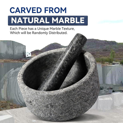 Koville Luxury Marble Mortar and Pestle Set, 7"-4cups Grinder Bowl for Guacamole, Salsa, Pill Crusher, Spice, Herb, Garlic, Nut, Heavy Duty Grinder for Kitchen