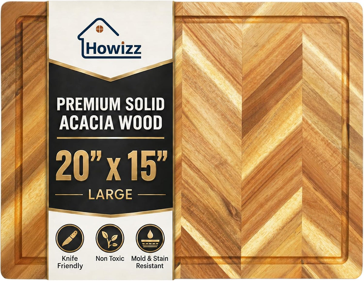Solid Acacia Wood 20"x15" Large Cutting Board Butcher Block