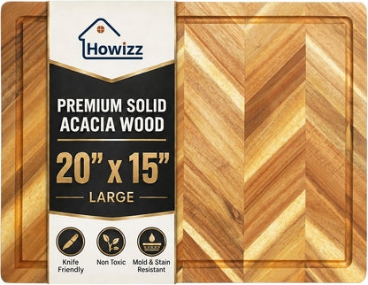 Solid Acacia Wood 20"x15" Large Cutting Board Butcher Block