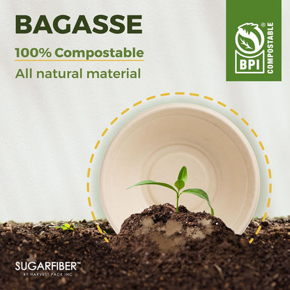 32oz Compostable Paper Bowls Disposable Round Natural Soup Bowls, 50 Count