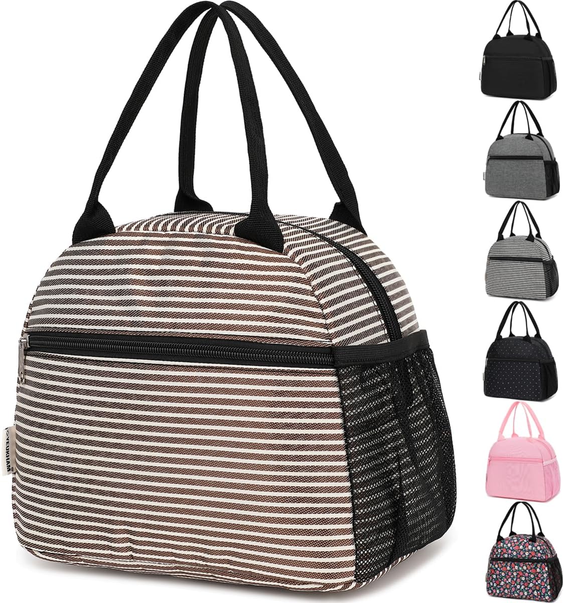 GYEUKHAM Lunch Bag Women, Lunch Box for Adult Men Kids Girls, Small Cute Lunchbox Tote Large Capacity Insulated Lunch Container Cooler for Work School Picnic Travel, Black White Stripes
