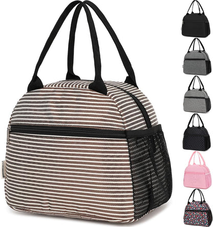 GYEUKHAM Lunch Bag Women, Lunch Box for Adult Men Kids Girls, Small Cute Lunchbox Tote Large Capacity Insulated Lunch Container Cooler for Work School Picnic Travel, Black White Stripes