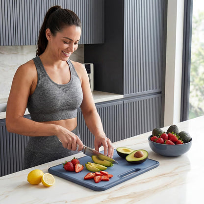 SMIRLY Plastic Cutting Board Set with Holder, Non-Slip Chopping Boards for Kitchen, Dishwasher Safe, Essential Kitchen Gadgets, 3 Pack, Green