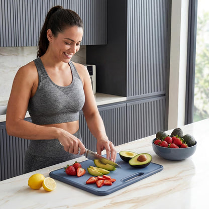 SMIRLY Plastic Cutting Board Set with Holder, Non-Slip Chopping Boards for Kitchen, Dishwasher Safe, Essential Kitchen Gadgets, 3 Pack, Green