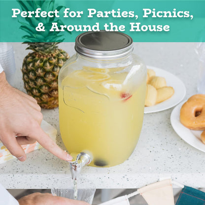 Estilo Gallon Drink Dispenser with Stand - Glass Beverage Dispenser with Stand for Weddings - Sun Tea Jar with Spigot 1 Gallon - Countertop Glass Water Dispenser for Lemonade and Parties
