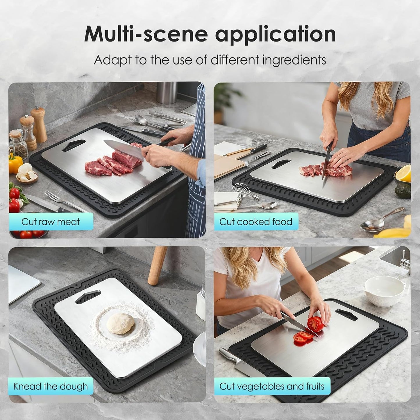 2mm Thicker Upgraded Anti-Slip 3pcs Cutting Boards,316 Food Grade Stainless Steel,Healthy Kitchen Cutting Board, Perfect for Chefs,Campers,And Gifts,17.7x11.8in,14.2x9.8in,11.8x9.1in