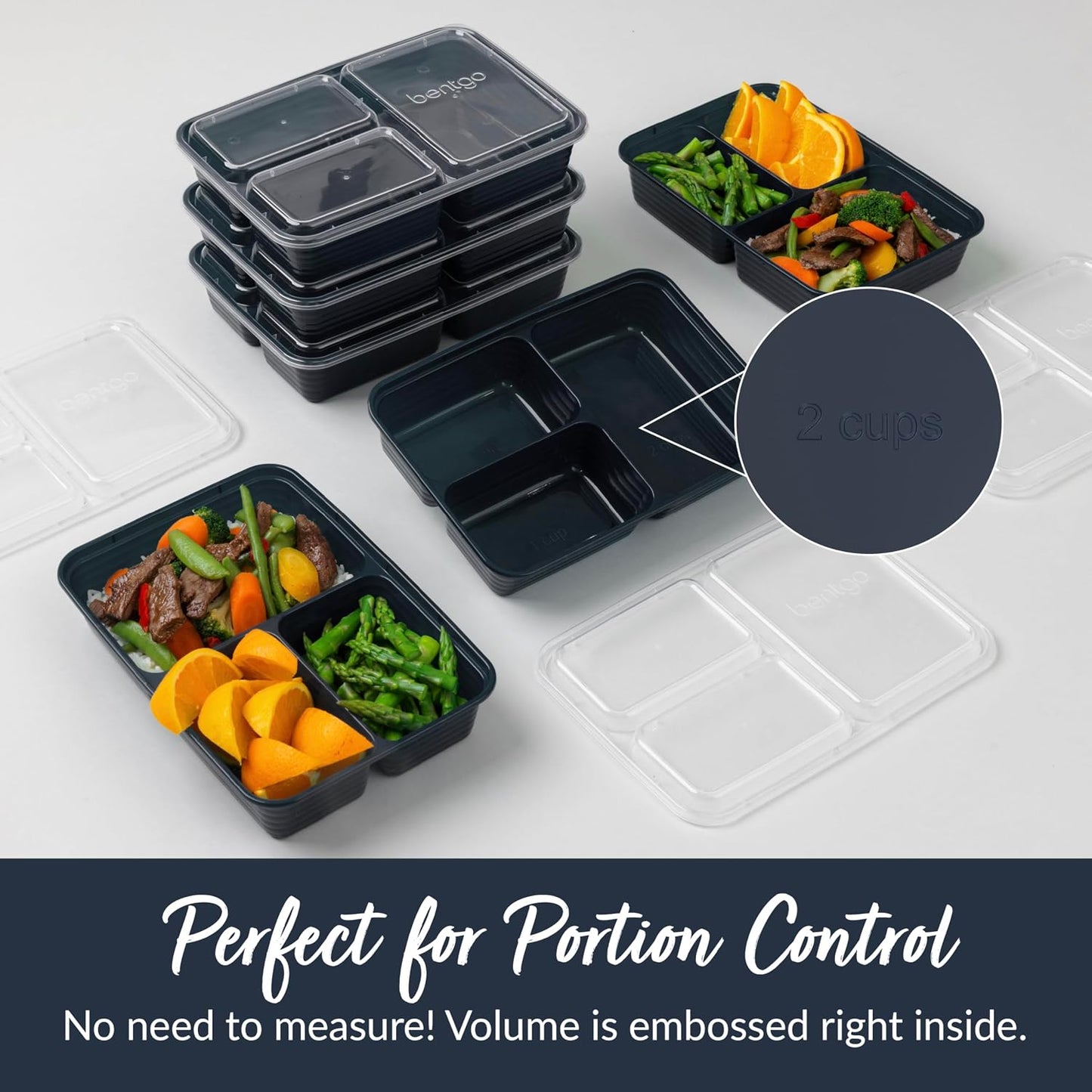Bentgo Prep - 20-Piece 3-Compartment Reusable Meal Prep Containers with Lids, PFAS & BPA Free Materials, Durable, Microwave, Freezer, & Dishwasher Safe To Go Food Storage (Stone Gray)