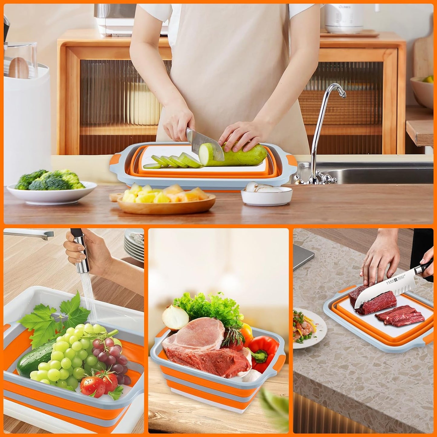Collapsible Cutting Board with BBQ Prep Tub and Lid, Foldable Food Prep Container for Meal Prep, Marinating, Food Storage, Grilling, Camping and Outdoor Cooking, Dishwasher Safe, Black XX-Large