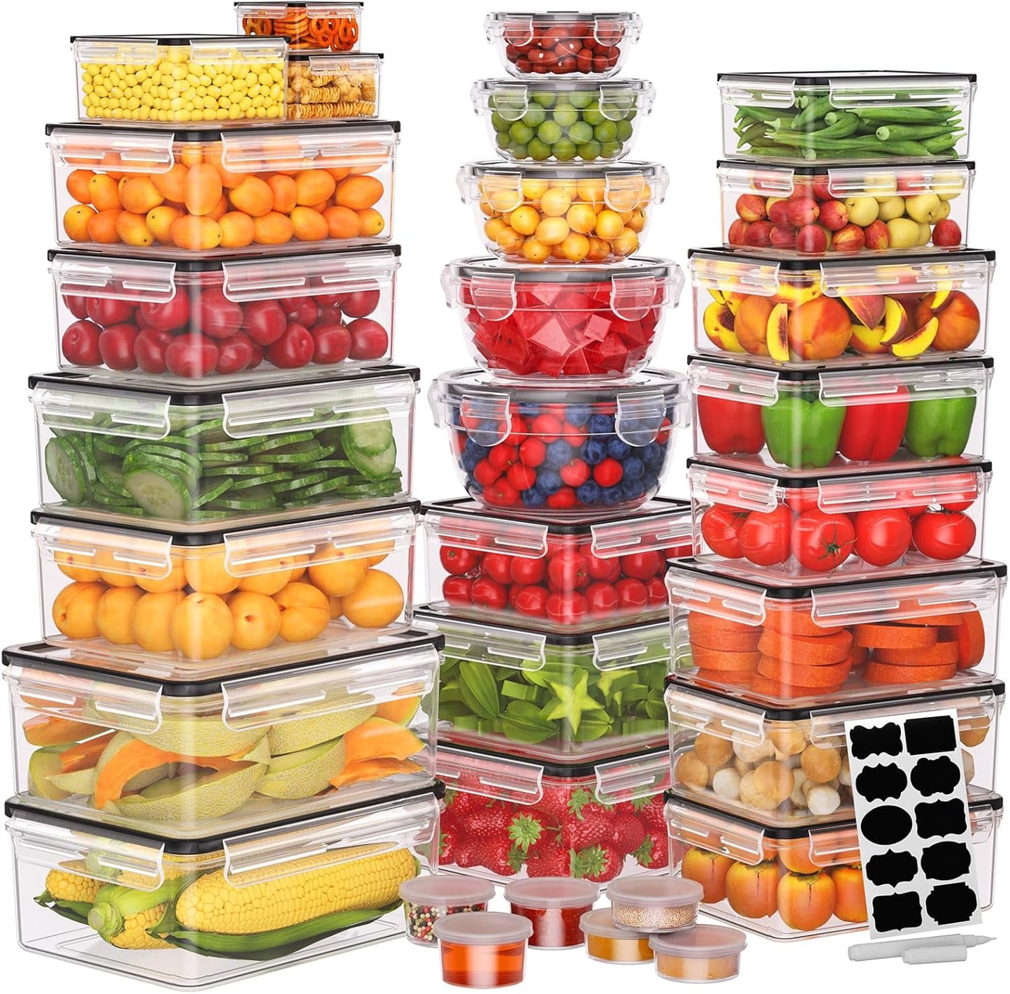 52 PCS Food Storage Containers with Lids Airtight (26 Lids & 26 Containers)- Reusable Plastic Leakproof Meal-Prep Container for Kitchen Storage Organization Microwave/Dishwasher Safe with Labels & Pen