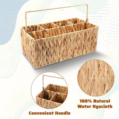 LLOUSSAK Utensil Caddy, Outdoor Silverware Caddy with Handle, Wicker Utensil Holder for Party, Woven Divided Picnic Basket as Cutlery Holder, Outdoor Party Essentials (5 Compartments)