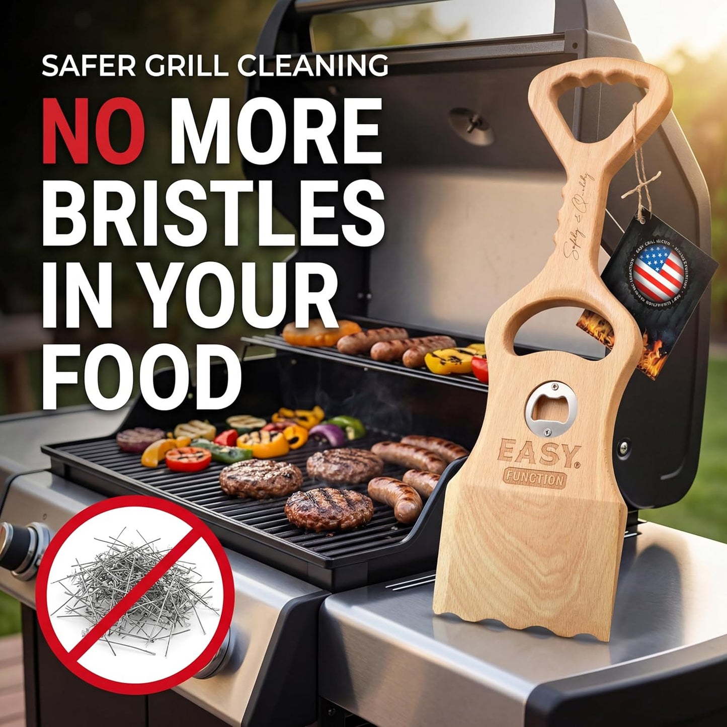 Wood Grill Scraper - Wooden BBQ Grill Brush Cleaner Alternative - Enjoy Safe & Bristle Free Barbecue