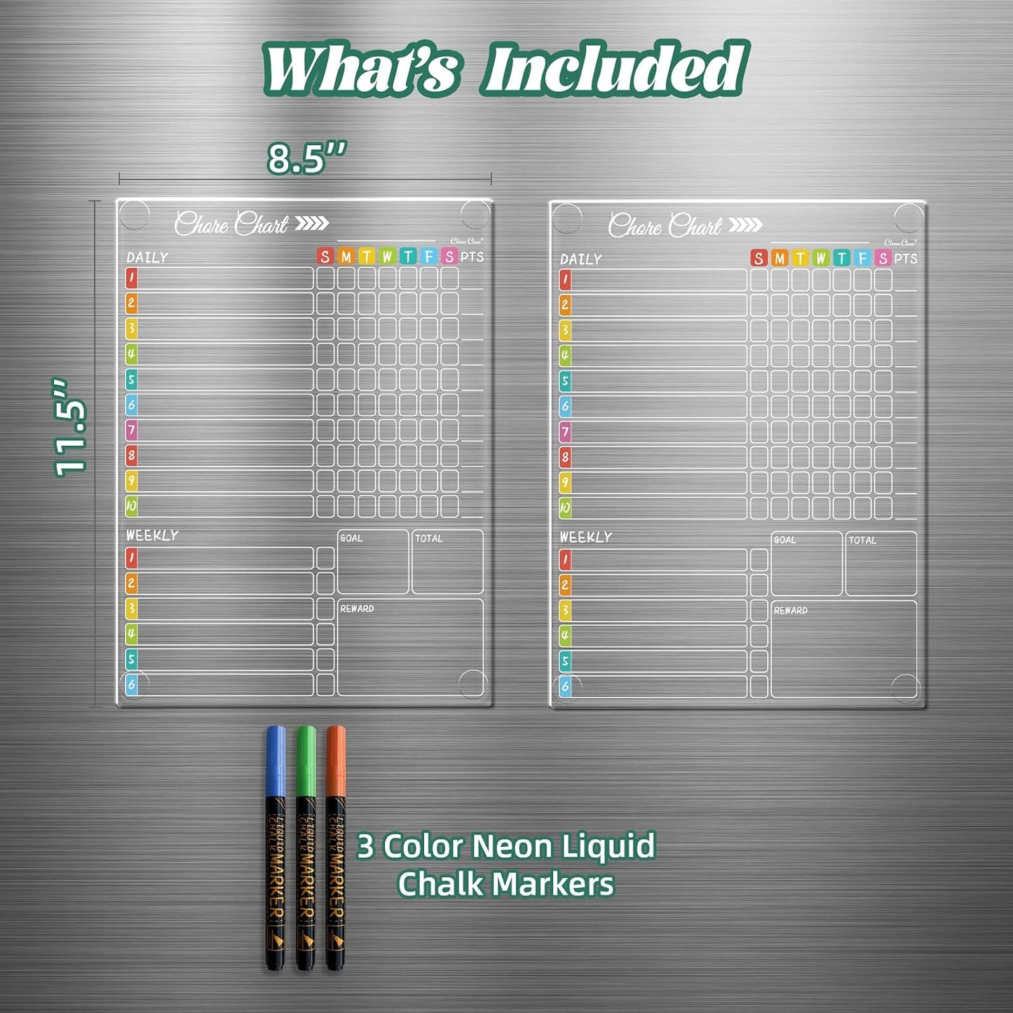 Clear Non-Magnetic Meal Planner Set for Fridge - Dry Erase Transparent Menu and List Board - Sticks to Wall, Glass, Door, Any Smooth Surfaces