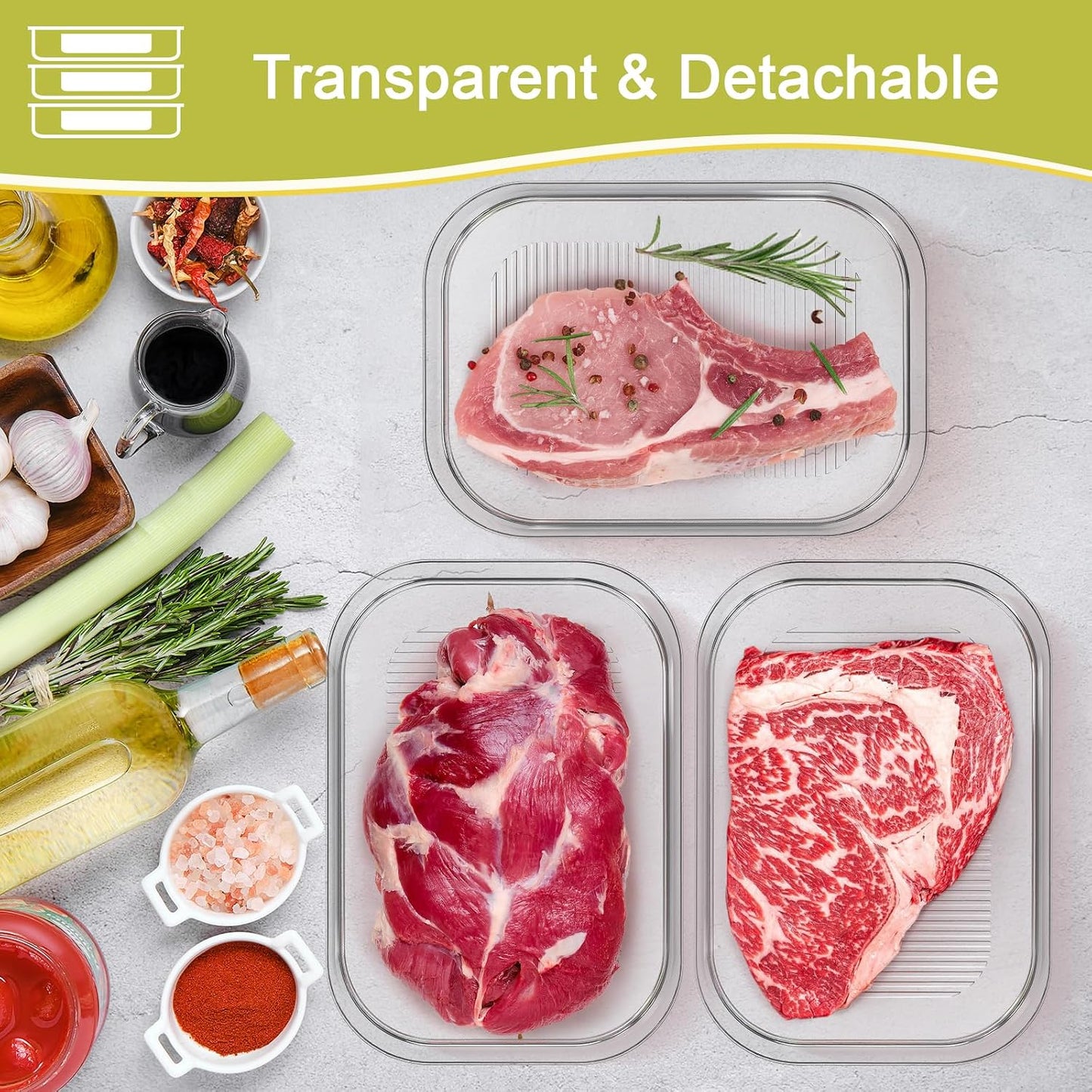 Cecnamt Stackable Deli Meat Container with Drainage Groove and Silicone Lid, Clear Refrigerator Storage Containers for Lunch Meats, Cold Cuts, Bacon, Cheese, BPA Free - 3 Layer