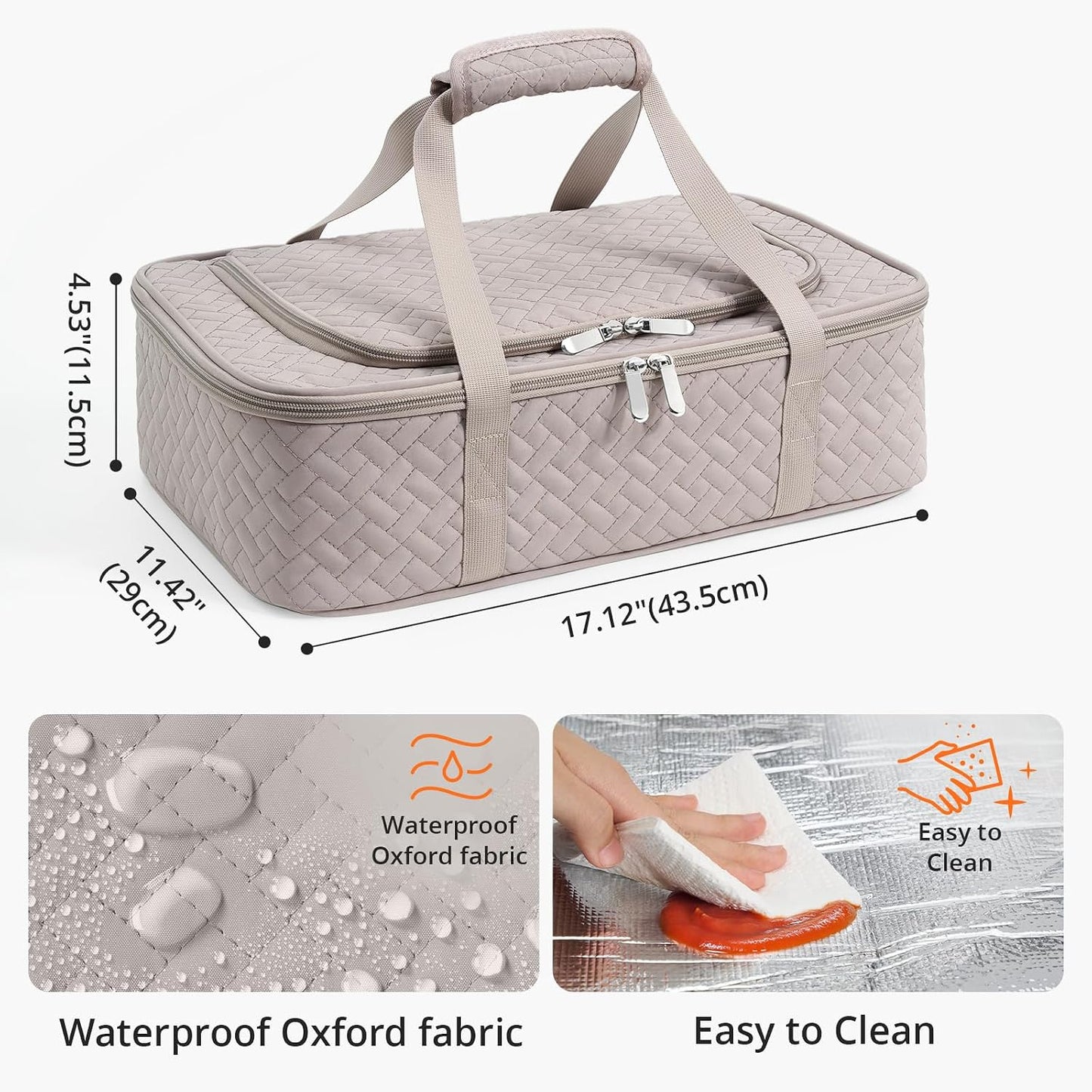 Insulated Casserole Carrier - Portable Casserole Carrier for Hot or Cold Food, Lasagna Holder for Parties,Picnic,Cookouts,Traveling - Fits 9" x 13" Baking Dish (Beige)