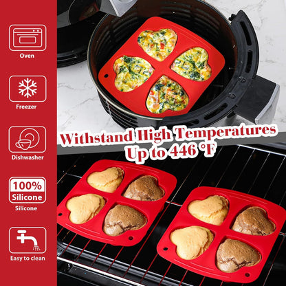 Webake 3PCS Silicone Air Fryer Muffin Pan for Baking 4 Cavity Air Fryer Egg Bites Silicone Mold, Nonstick BPA Free Muffin Tins