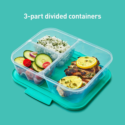 Sistema Nest It Meal Prep Food Storage Containers, 3 Compartments, 8 Cups, BPA-Free, 5-Pack