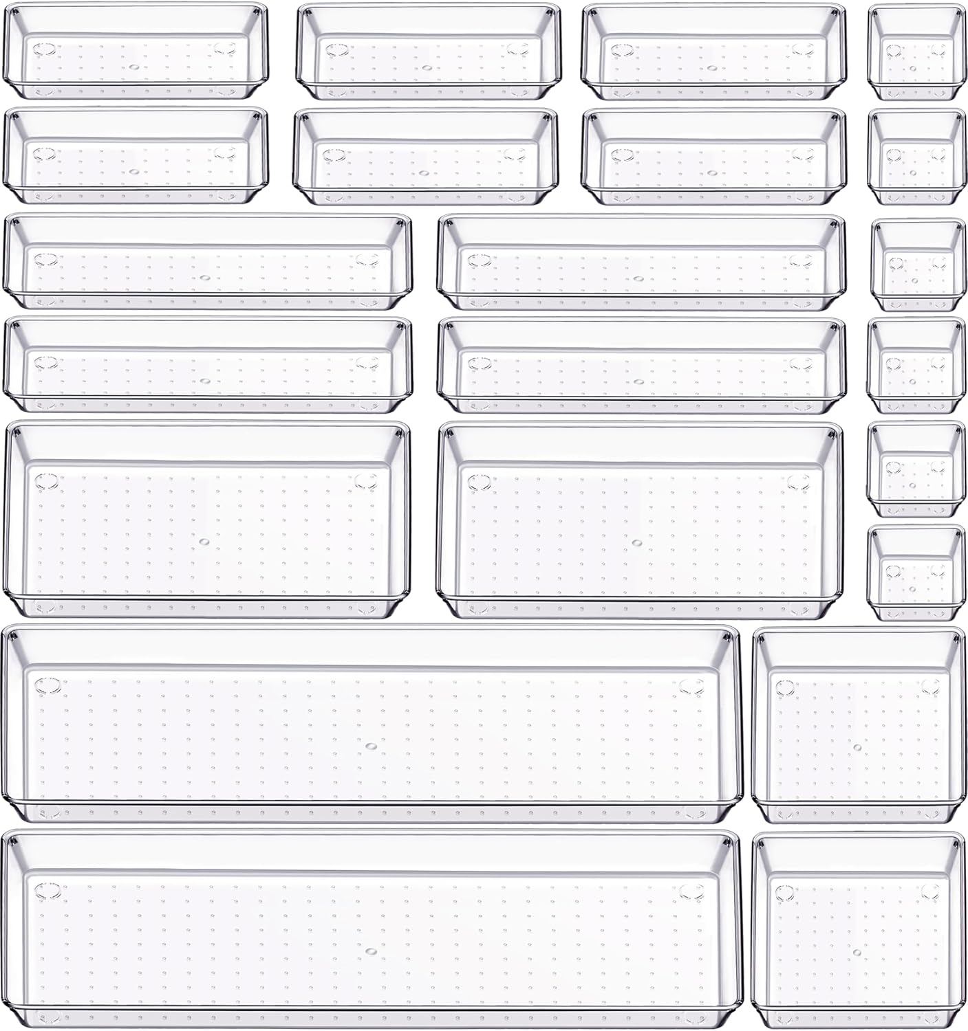 Criusia 6 Pcs Large Size Clear Drawer Organizer Set, Acrylic Non Slip Non Cracking Kitchen Drawer Storage Tray Divider, Multifunctional Storage for Cosmetics, Bathroom, Tools, Kitchen and Office