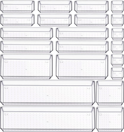 Criusia 6 Pcs Large Size Clear Drawer Organizer Set, Acrylic Non Slip Non Cracking Kitchen Drawer Storage Tray Divider, Multifunctional Storage for Cosmetics, Bathroom, Tools, Kitchen and Office