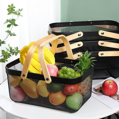 Sadnyy 4 Pcs Macaron Metal Wire Storage Basket with Handle Mesh Harvest Durable Vegetables Fruit Toy Basket for Garden Organizing, Kitchen, Countertop, Closet, Bedroom (16 x 9.8 x 7.1 Inch)