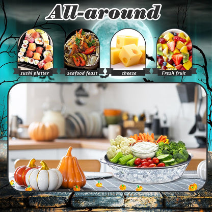 Baderke 3 Set 11.8" Chilled Serving Tray for Parties with Compartments Ice Chilled Party Platter Charcuterie Serving Board Cold Dish Dip for Fruit Seafood Vegetable Shrimp Cocktail (Gold)