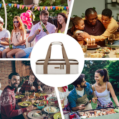 TOURIT Double Decker Insulated Casserole Carrier for Hot or Cold Food Expandable Thermal Food Carrier for Picnic Cookouts Potluck Parties Fits 9" x 13" Baking Dish