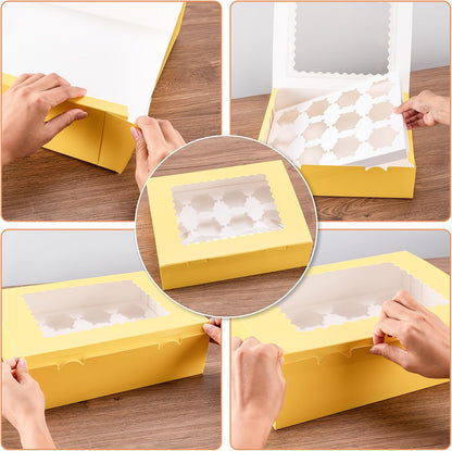 Hoewina 6PCS Cupcake Boxes - Hold 12 Count Cupcake Containers with Window, Food Grade Cupcake Holder Easy Transport and Presentation - Ideal for Cupcakes, Desserts, and More
