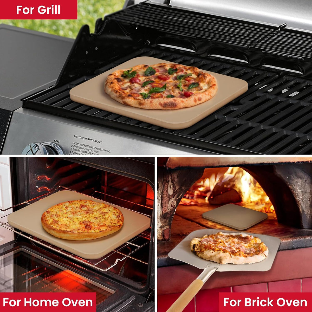 Unicook 15 x 12 Inch Pizza Stone for Oven and Grill, Rectangular, 6 Lbs