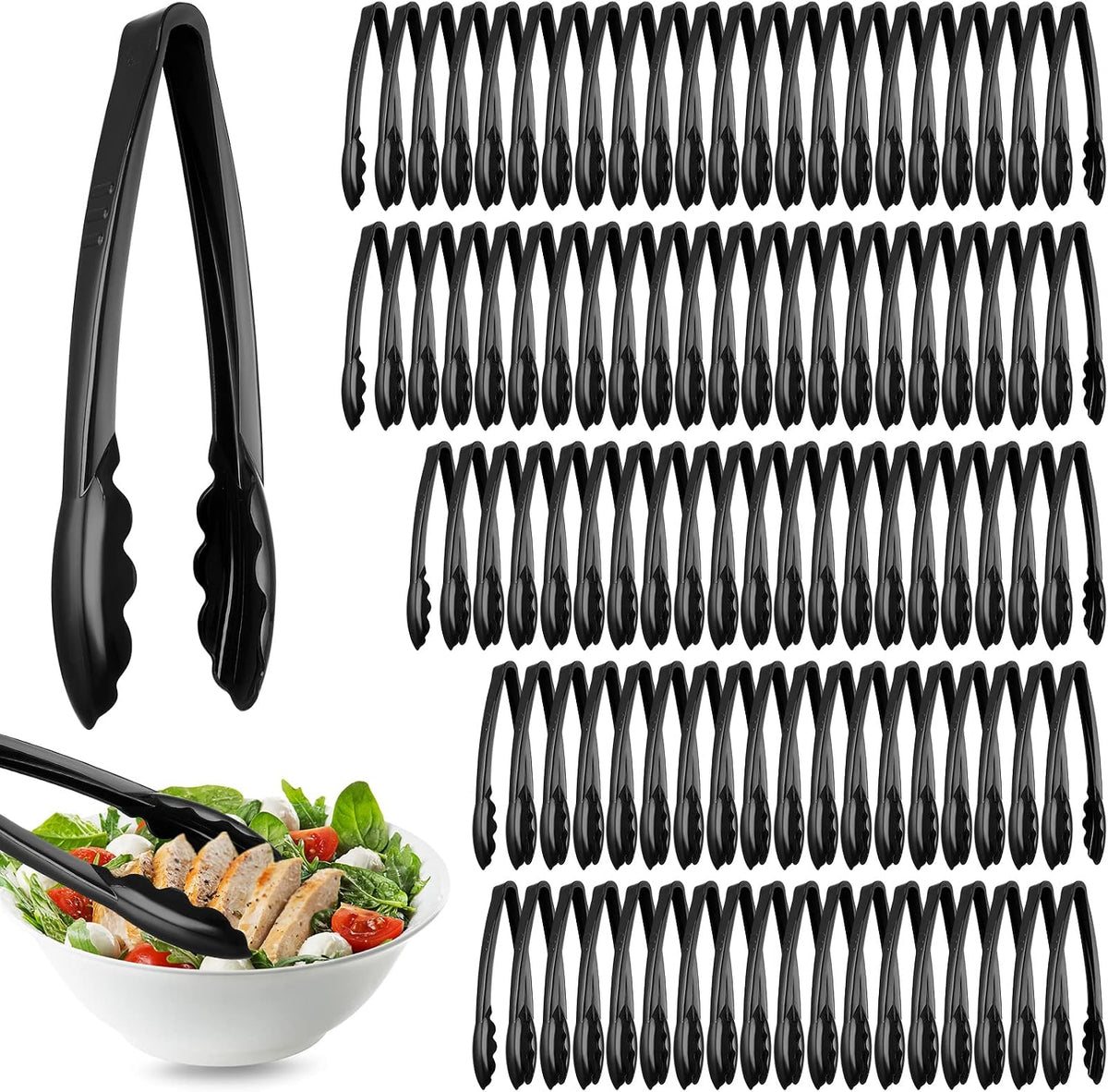Plastic Tongs, 9 Inch Disposable Serving Tongs,Black