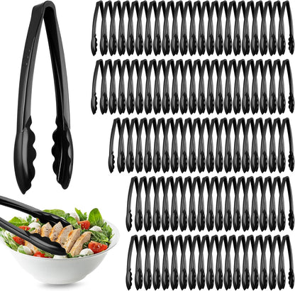 Plastic Tongs, 9 Inch Disposable Serving Tongs,Black