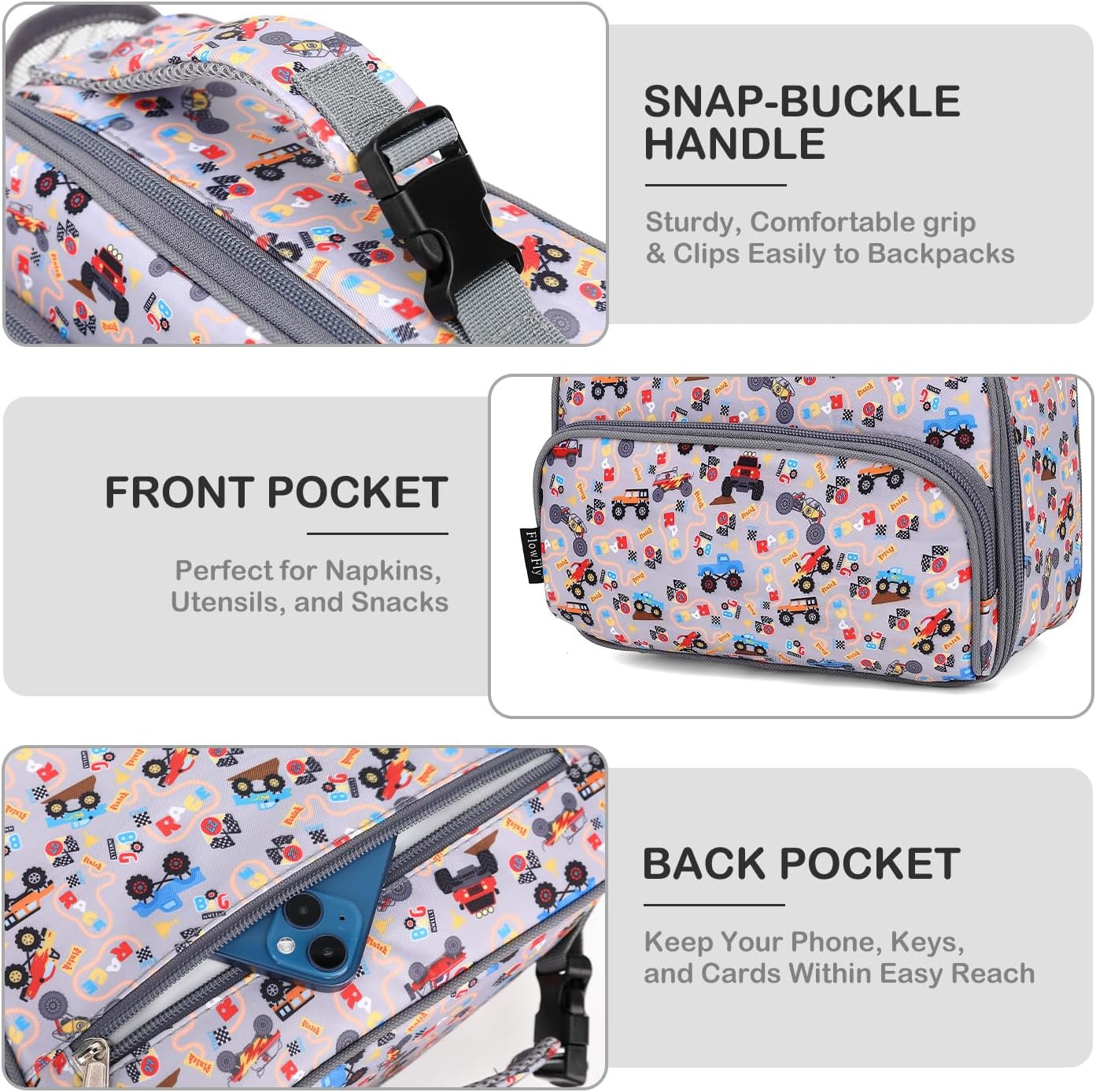 FlowFly Kids Lunch box Insulated Soft Bag Mini Cooler Back to School Thermal Meal Tote Kit for Girls, Boys, Astronaut - Colors A