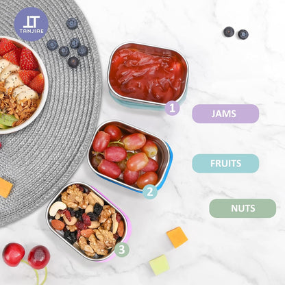 Tanjiae Small (1 CUP) Stainless Steel Snack Containers for Kids | Easy Open Leak Proof Food Containers with Silicone Lids - Perfect Metal Toddler Lunch Box for Daycare and School (8oz)