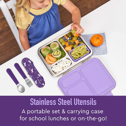 Bentgo Kids Stainless Steel Utensil Set - Reusable Fork, Spoon & Storage Case, PFAS- & BPA-Free, Easy-Grip Handles, Lightweight, Dishwasher Safe, School Lunch, Travel & Outdoors (Dinosaur)