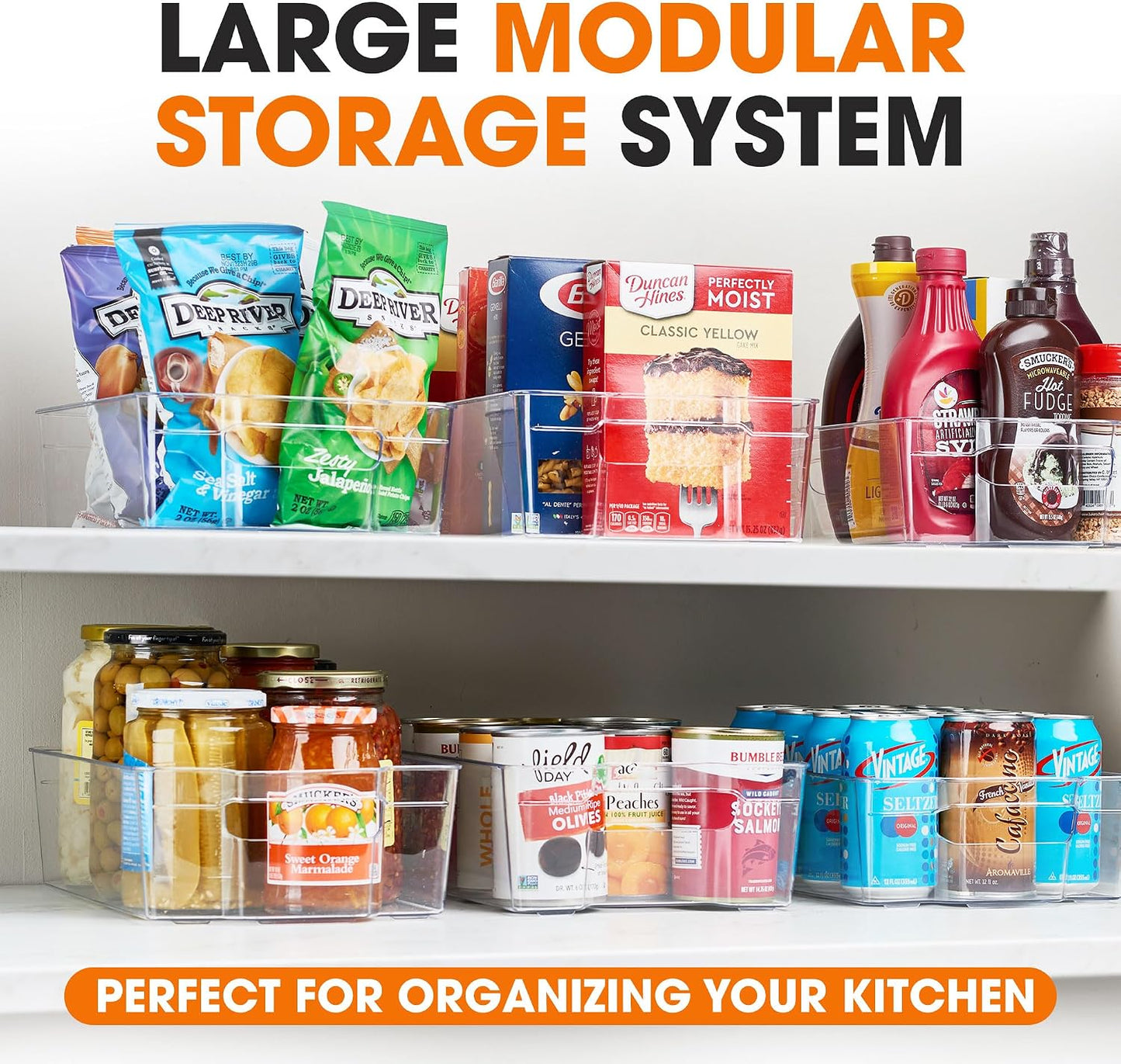 Cheer Collection Clear Refrigerator Organizer Bins - BPA Free Transparent Storage Bins for Pantry, Fridge, Tools & Cabinets Organization, 12.5’’ Long (Set of 4)