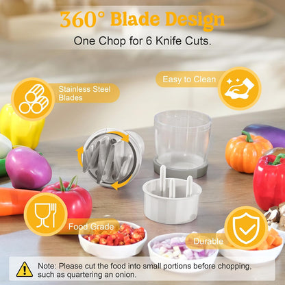 Food Chopper with Container, 360-Degree Blades, Dishwasher Safe, White