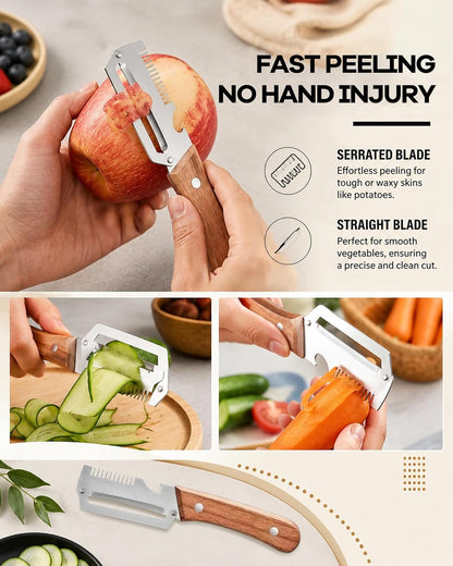Vegetable Peeler with Wooden Handle and Bottle Opener,2026 Upgrade Multifunctional Stainless Steel Peeler,Vegetable Peeler for Kitchen,Suitable for Vegetables or Fruits that Need to Be Peeled(2PCS)