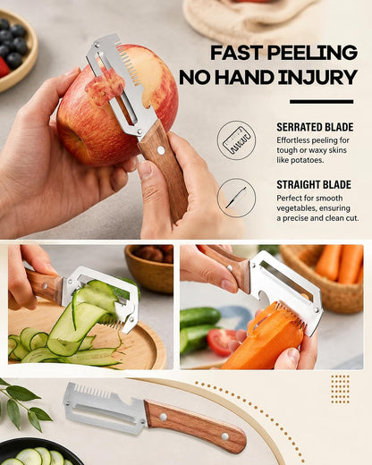 Vegetable Peeler with Wooden Handle and Bottle Opener,2026 Upgrade Multifunctional Stainless Steel Peeler,Vegetable Peeler for Kitchen,Suitable for Vegetables or Fruits that Need to Be Peeled(2PCS)
