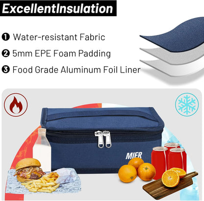 MIER Small Lunch Bag for Kids & Adults Compact Insulated Lunch Box Portable Thermal Mini Cooler for Work School Travel, Bluesteel